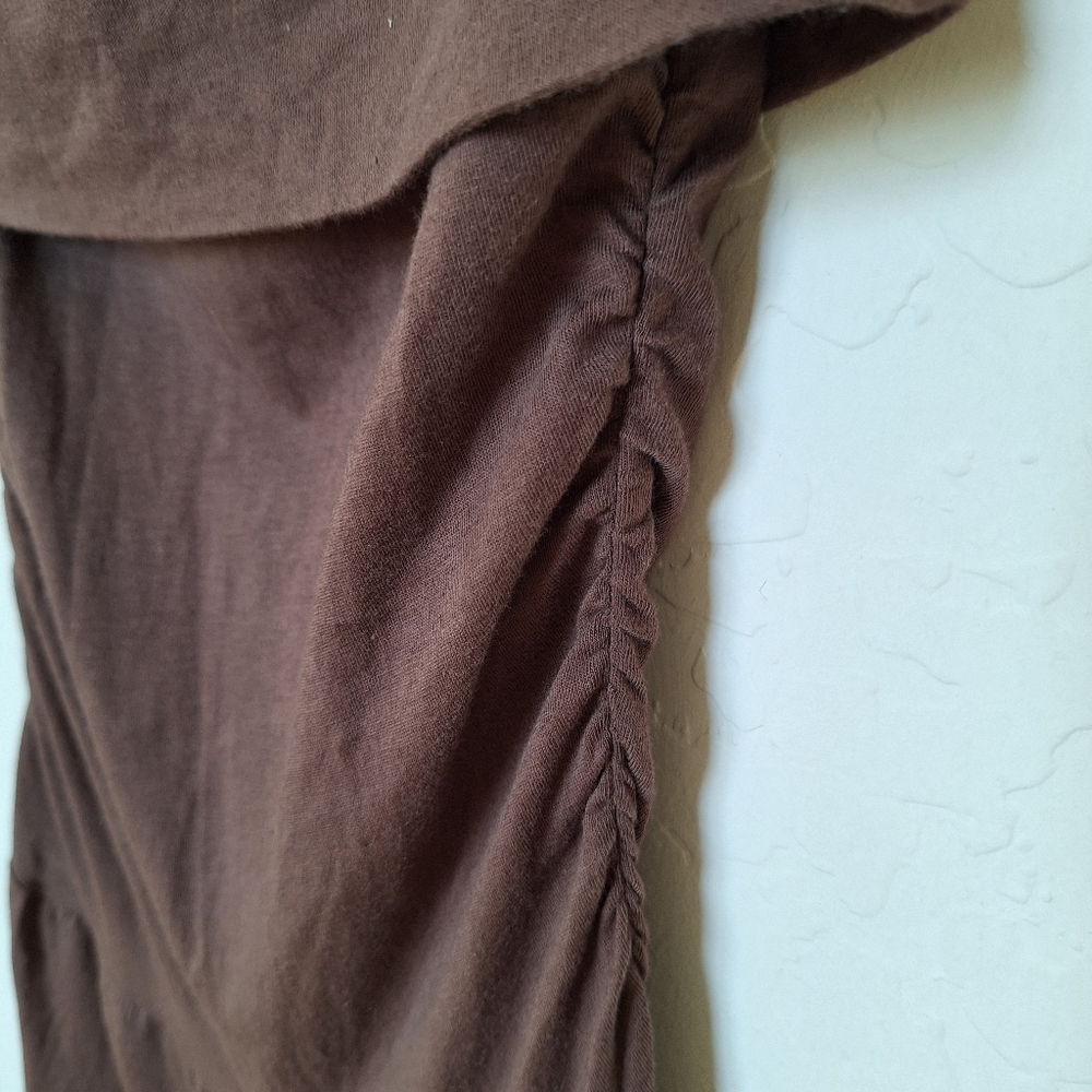 GUESS Y2K Wide Leg Crop Jumpsuit Bardot Drop Waist Brown Cotton Jersey Boho XS - Picture 5 of 10